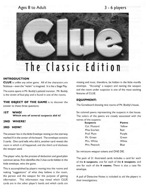 Rules To Clue Board Game