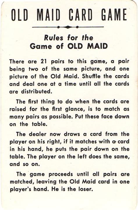 Instructions For Old Maid Card Game