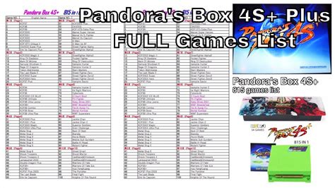 Pandora's Box Arcade Game List